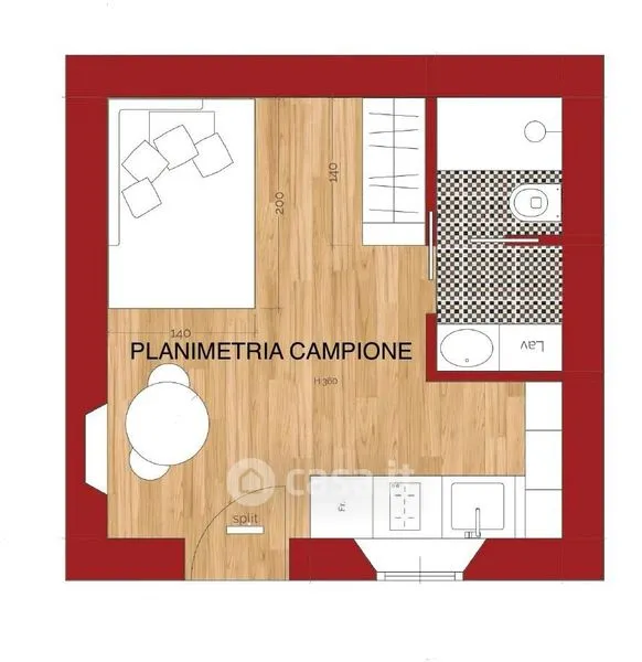 Plan - Rearranged Studio with Balcony in Turin