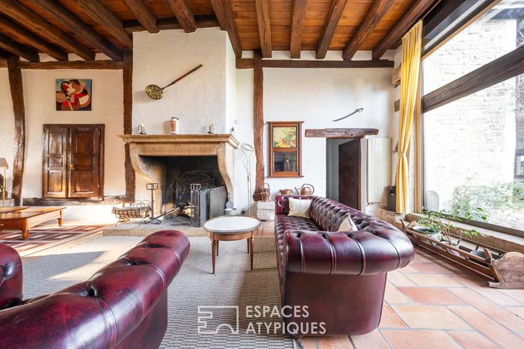 Living Room - Character House with Pool near Dijon