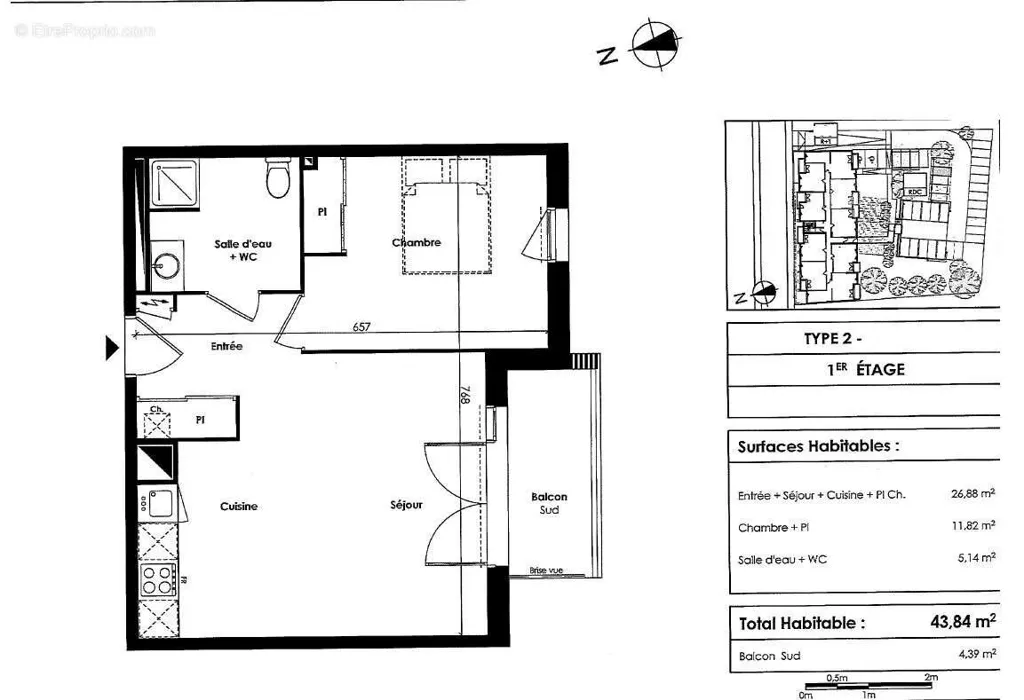 Floor Plan - T2 Apartment with South Balcony in Bègles