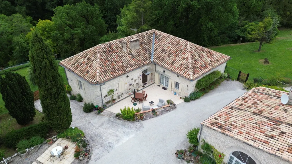 Vue aérienne - Maison en Pierre avec Piscine à Montaigu-de-Quercy