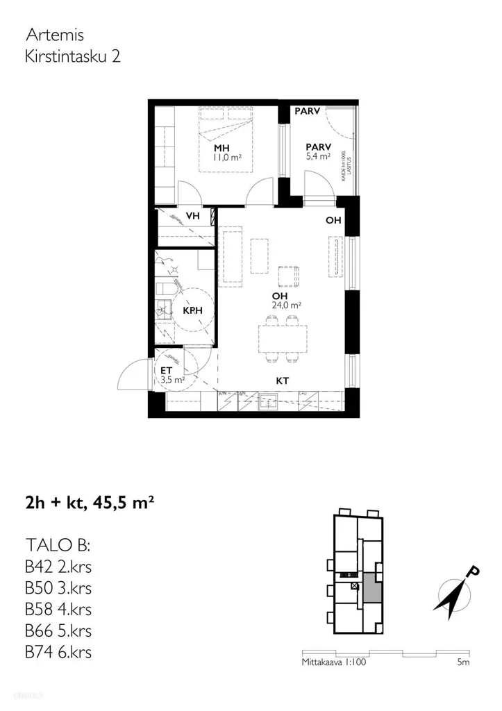 Floor Plan - Modern Apartment with Balcony in Iso-Heikkilä