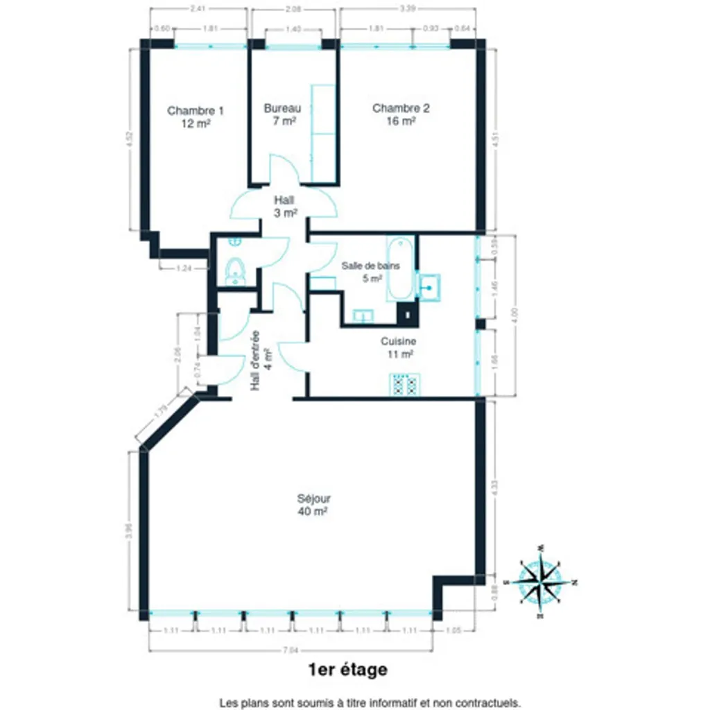 Plan - Appartement 2 Chambres avec Bureau près du Bois de la Cambre