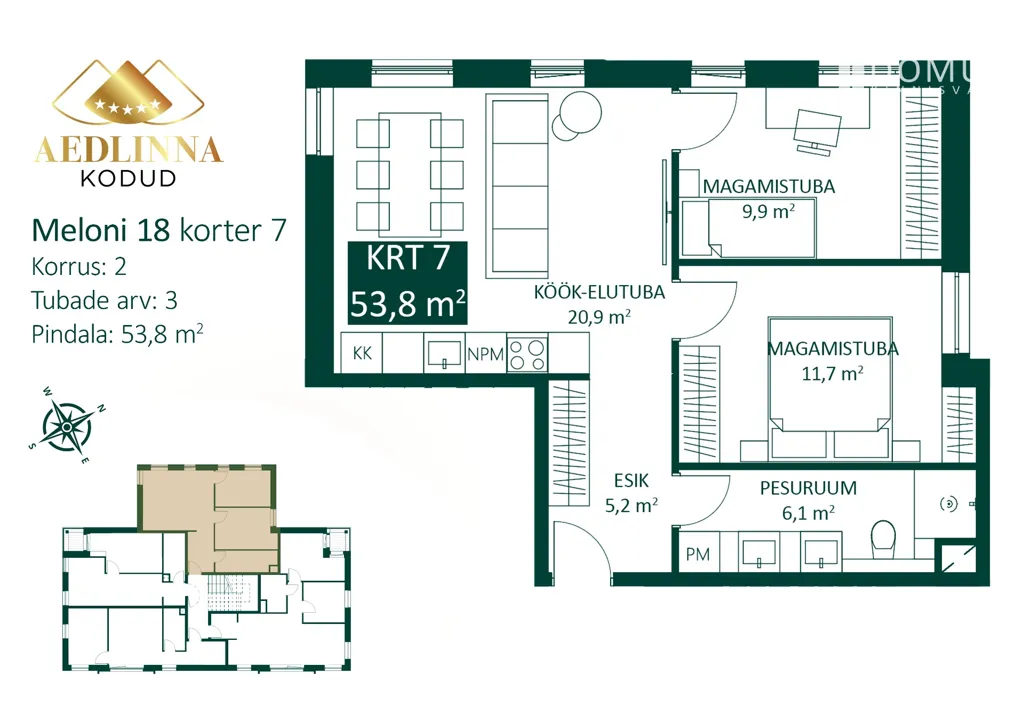 Plaan - Modernised Flat with Garden View in Tartu