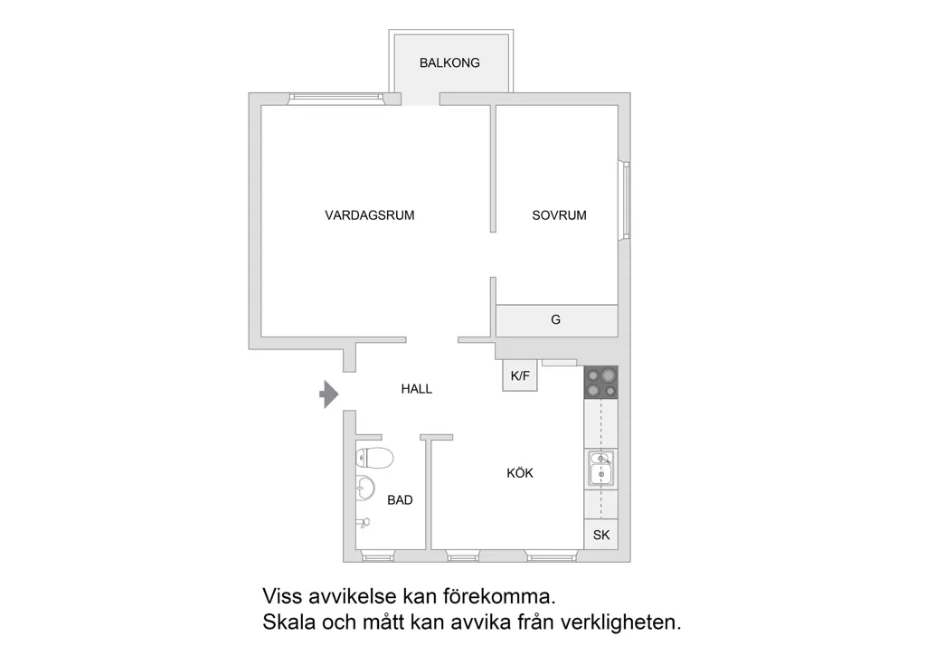 Floor Plan - Funkis-Style Flat with Balcony in Årsta