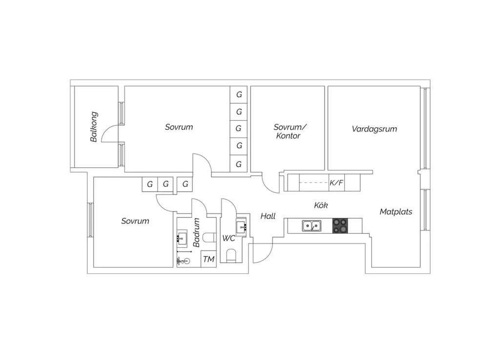 Plan - 3.5-Bedroom Flat with Glazed Balcony in Täby