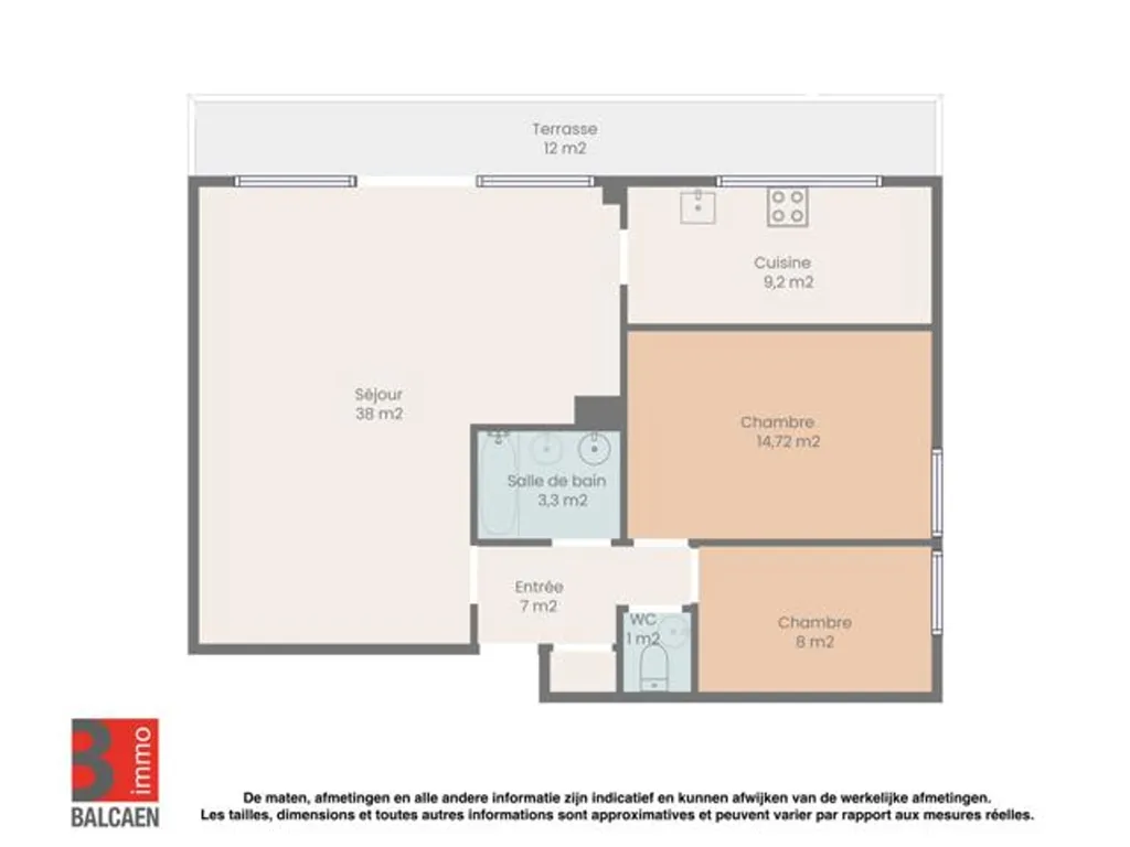 Plan - Appartement de Deux Chambres avec Terrasse à Ganshoren