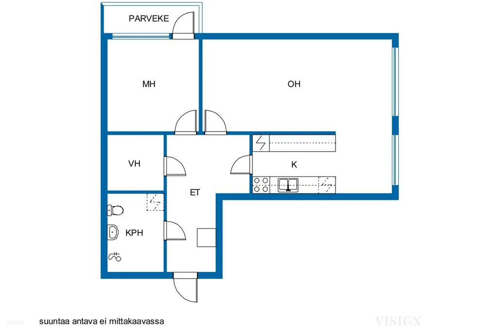 Grundriss - Bright Corner Flat with Balcony in Koivukylä, Vantaa
