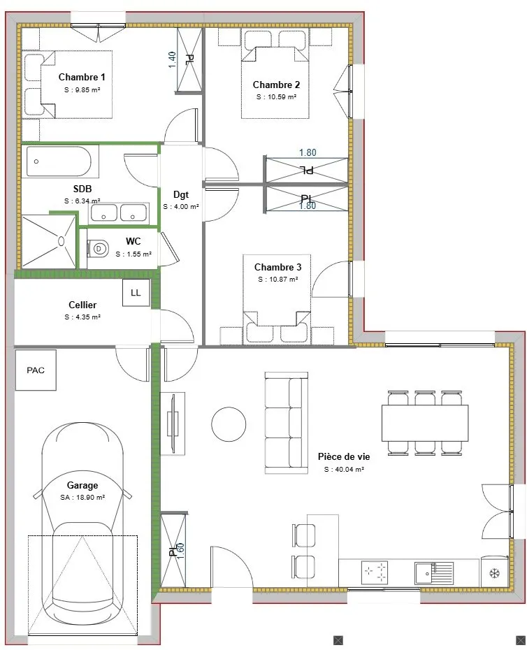 Plan - Maison Neuve avec Jardin à Dompierre-sur-Veyle