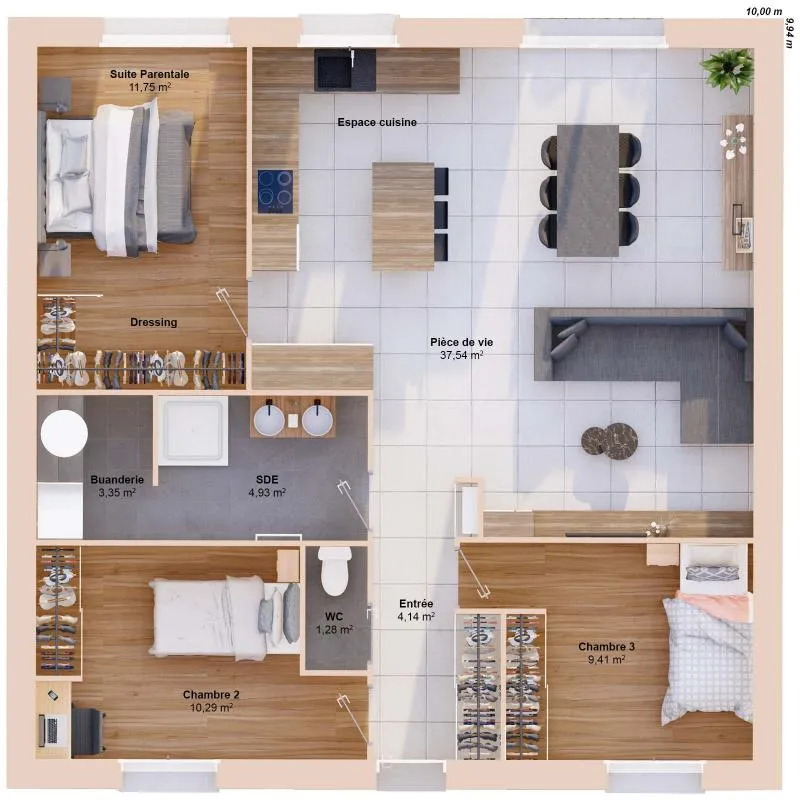 Plaan - New 3-Bedroom House in Montbert