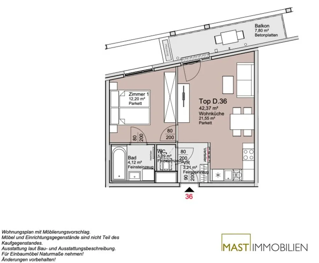 Plaan - 2-Bedroom Apartment with Balcony in Vienna