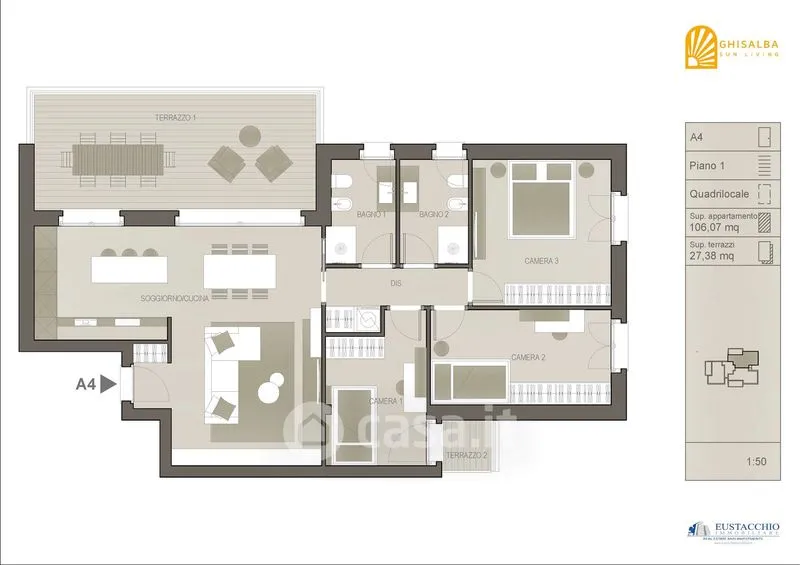 Planimetria - Modern Apartment with Terrace in Ghisalba
