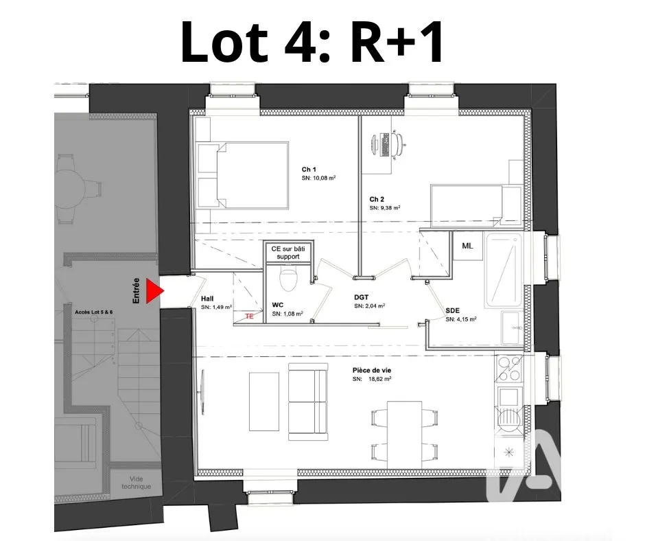 Plan - Appartement T3 Rénové à Vaulx-Milieu
