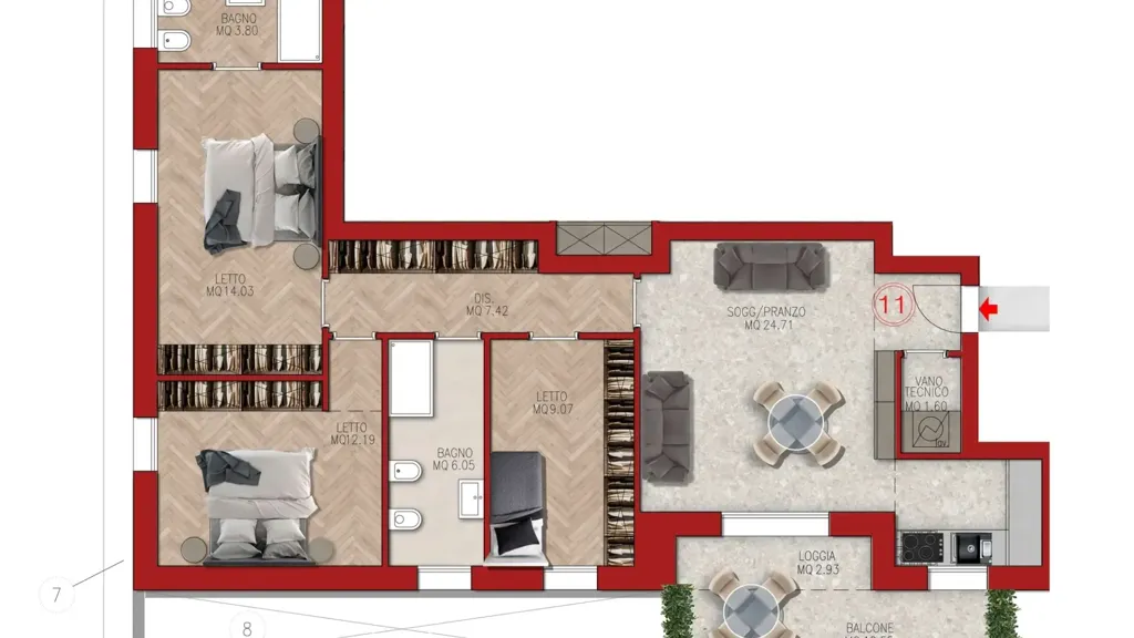 Plaan - 4-Bedroom Apartment with Balcony in Cervia