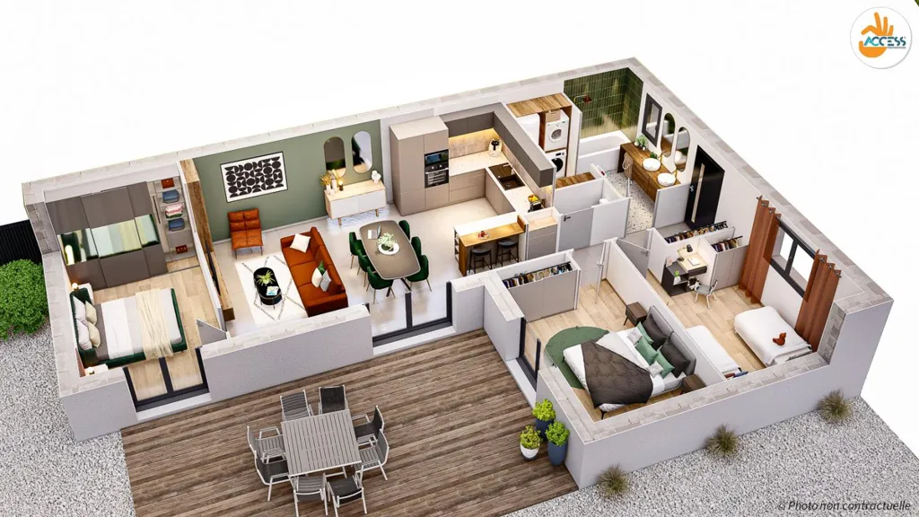 Plan - Maison Neuve de 3 Chambres avec Jardin à Construire