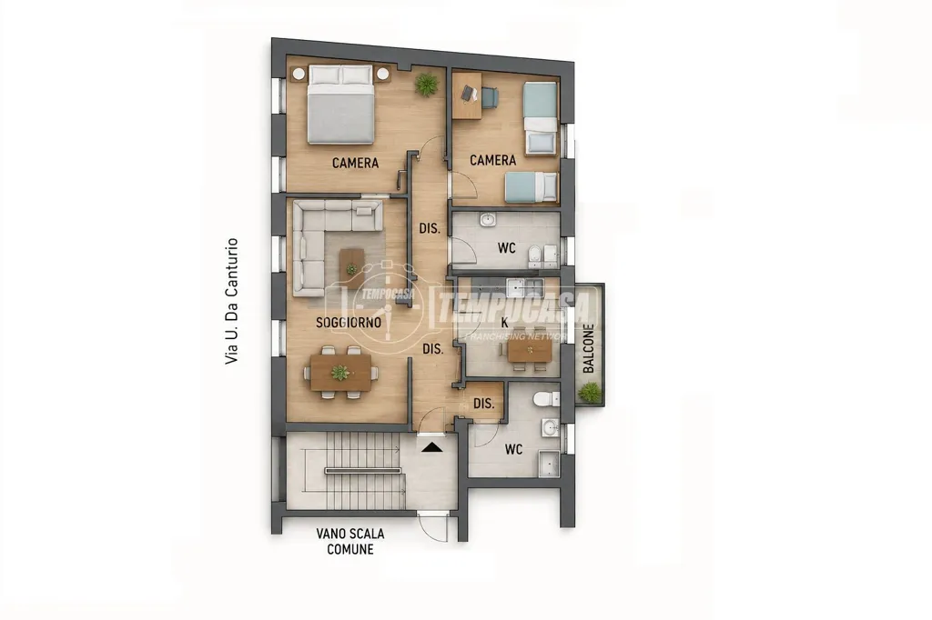 Plan - Rear-Facing Apartment with Balcony in Cantù