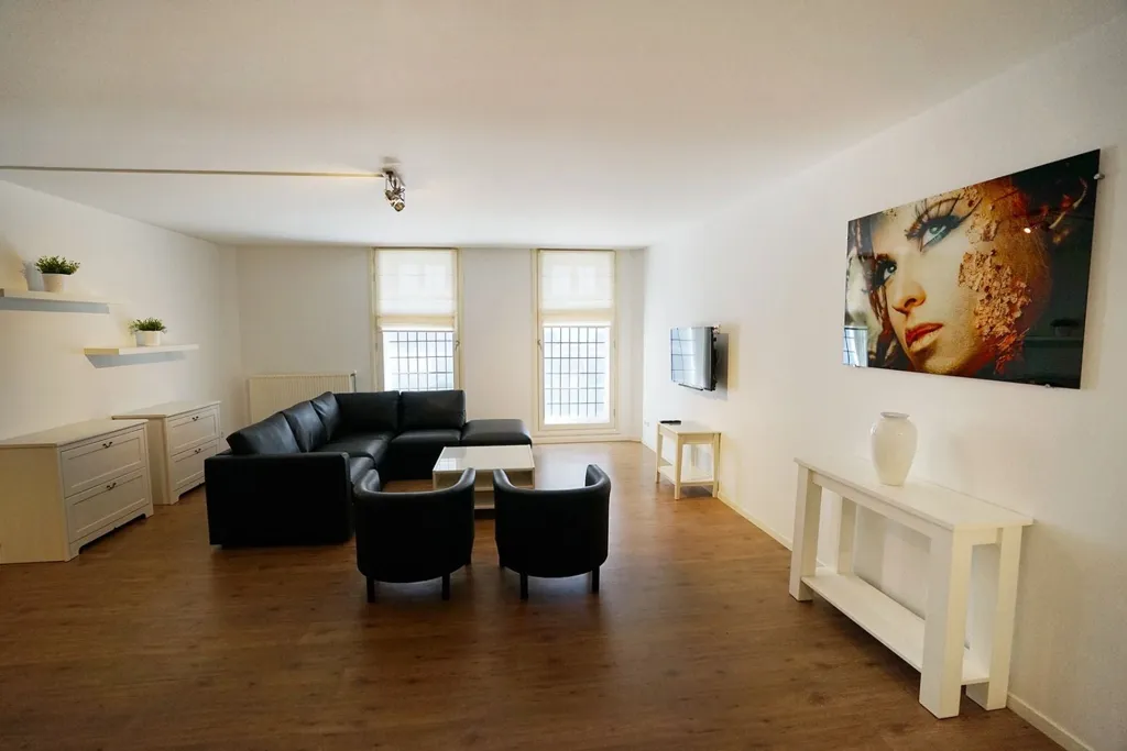 Living Room - Furnished Apartment with City View in Eindhoven