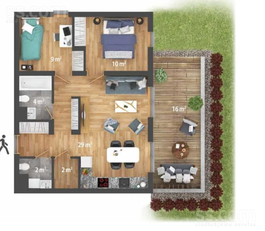 Floor Plan - 3-Bedroom Apartment with Lake View in Babītes