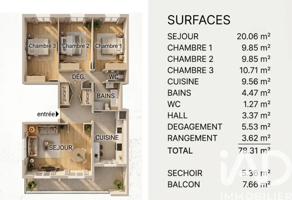 Plan - Appartement T4 avec Balcon à Lormont