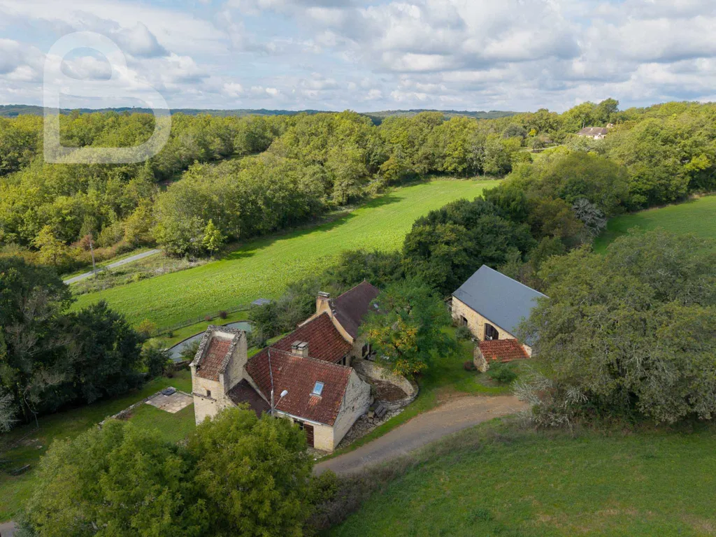 Vue aérienne - Domaine en Pierre avec Bassin à Gourdon