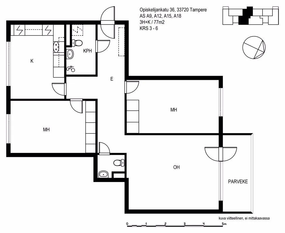 Plan - Three-Room Flat with Balcony in Hervanta