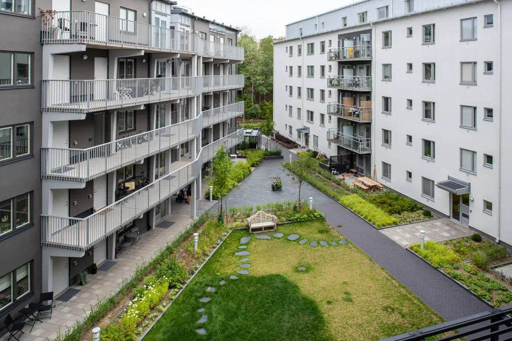 Aerial - Apartment with West-Facing Balcony in Sundbyberg