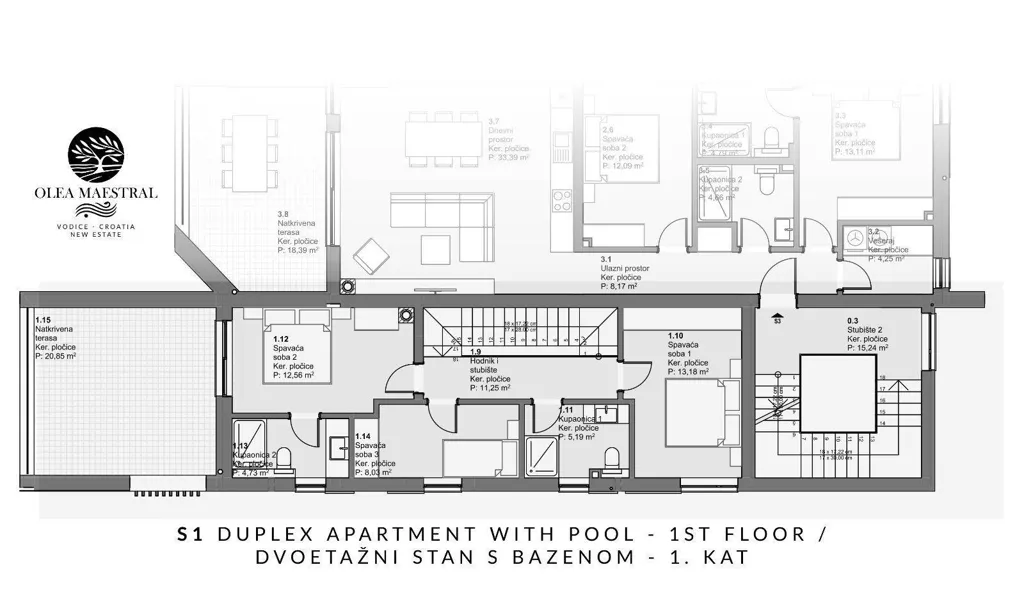 Duplex Apartment with Pool in Vodice