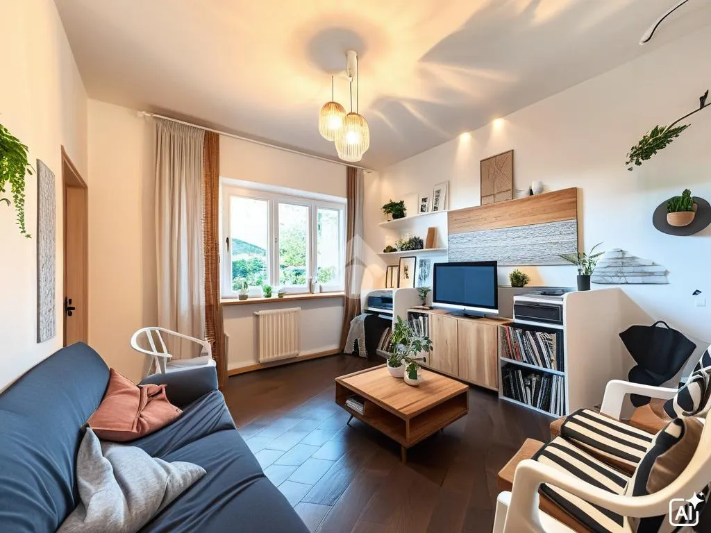 Séjour - First-Floor Apartment with Private Porch in Mozzo
