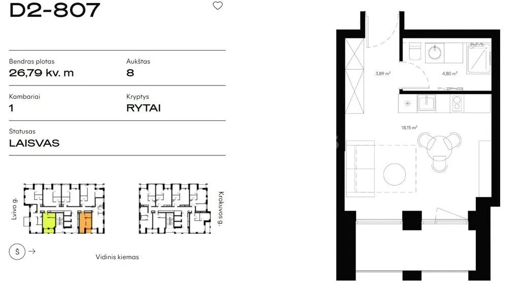 Planimetria - 1-Bedroom Apartment with River View in Vilnius