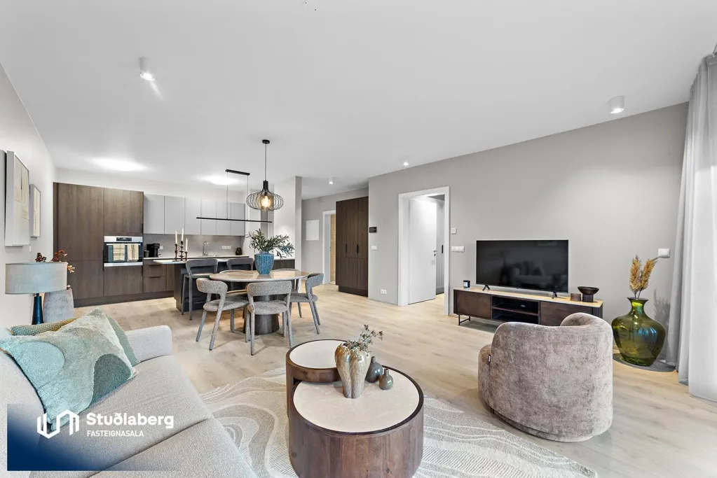 Living Room - New 3-Bedroom Apartment with Elevator in Reykjanesbær