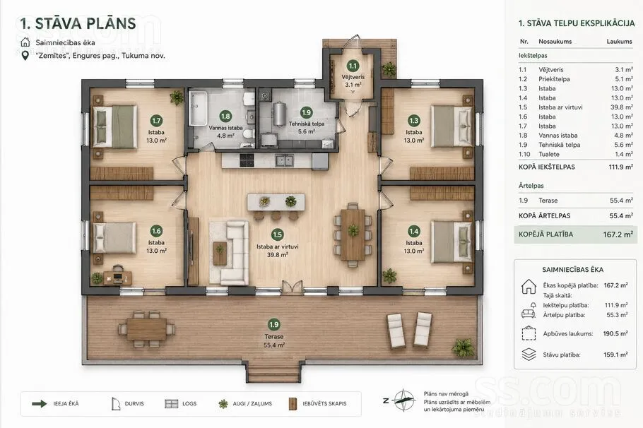 Planimetria - Newly Built House with Terrace in Engures Pagasts
