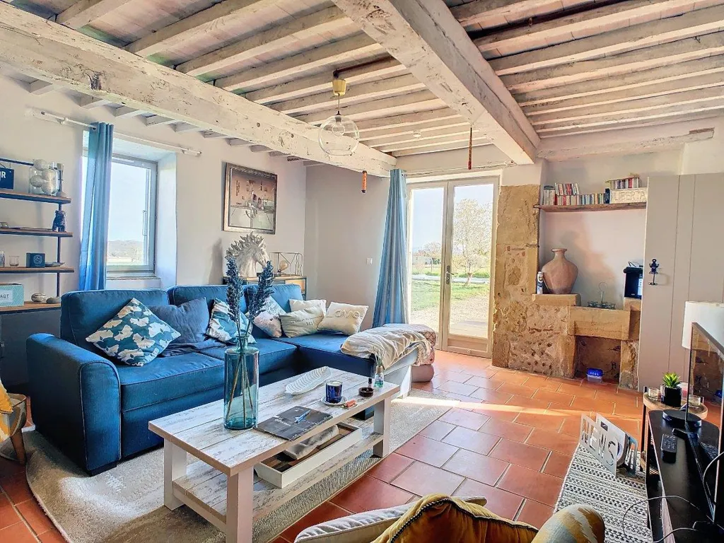 Living Room - Rustic Stone House with Pyrenees View in Gers