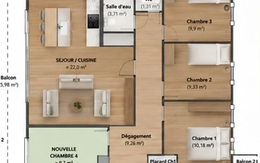 Plan - Appartement T4 avec Vue Imprenable à Toulouse