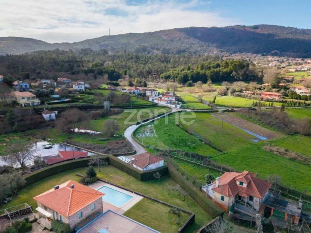 Aerial - Contemporary Stone House with Pool in Caminha