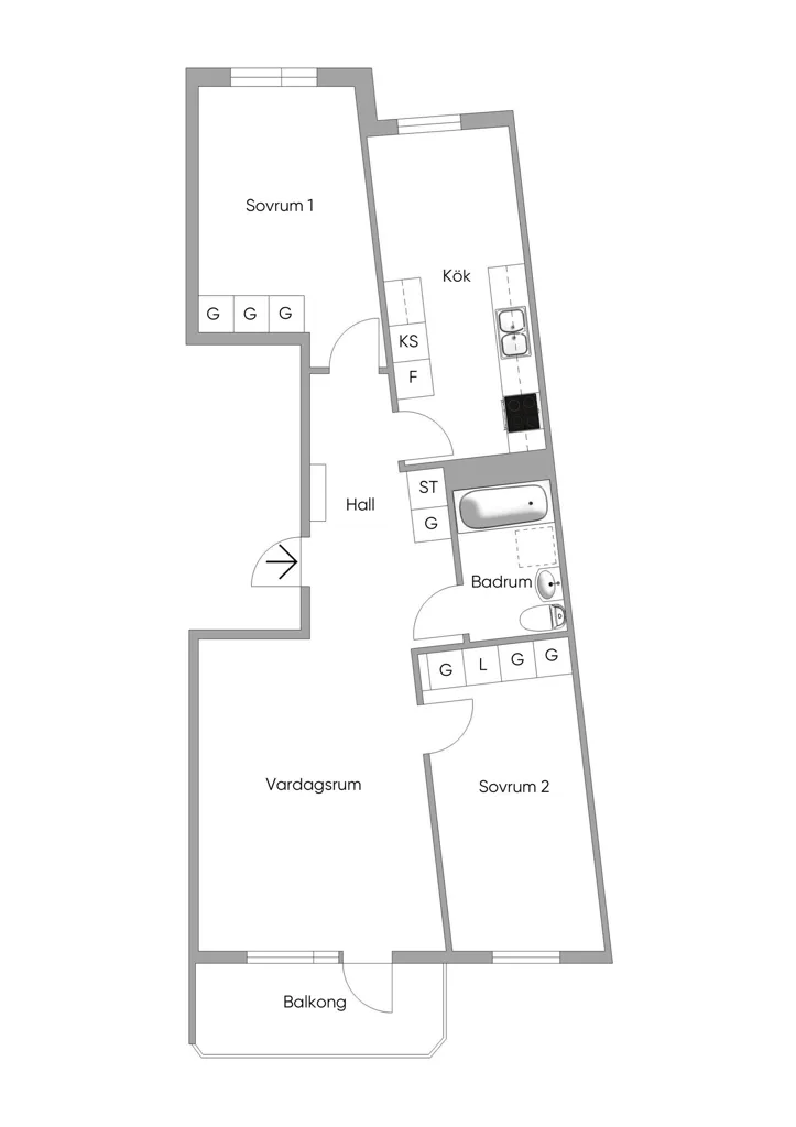 Floor Plan - Apartment with Balcony in Stampen, Gothenburg