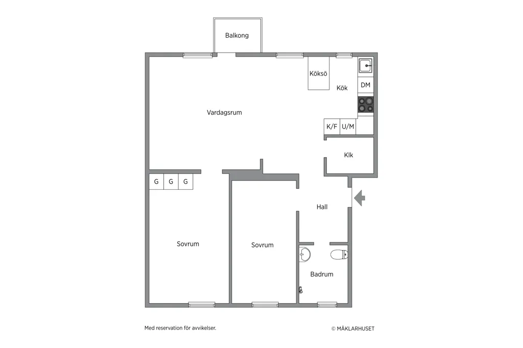 Plan - Modern Flat with South-Facing Balcony in Riksby