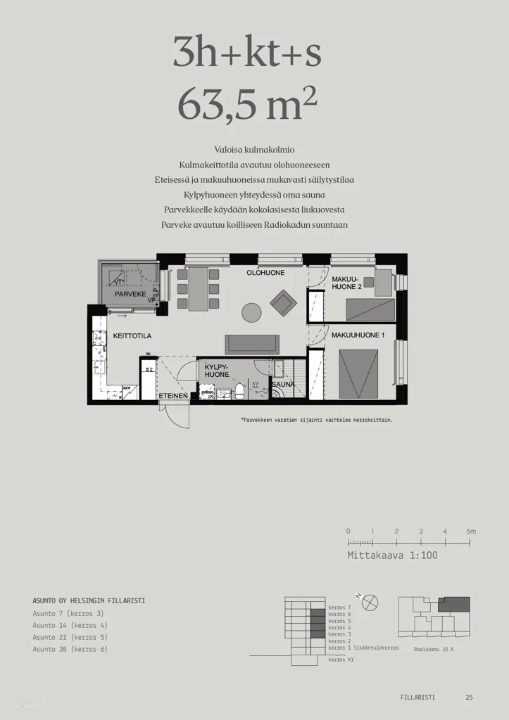 Modern Two-Bedroom Apartment with Sauna in Pasila