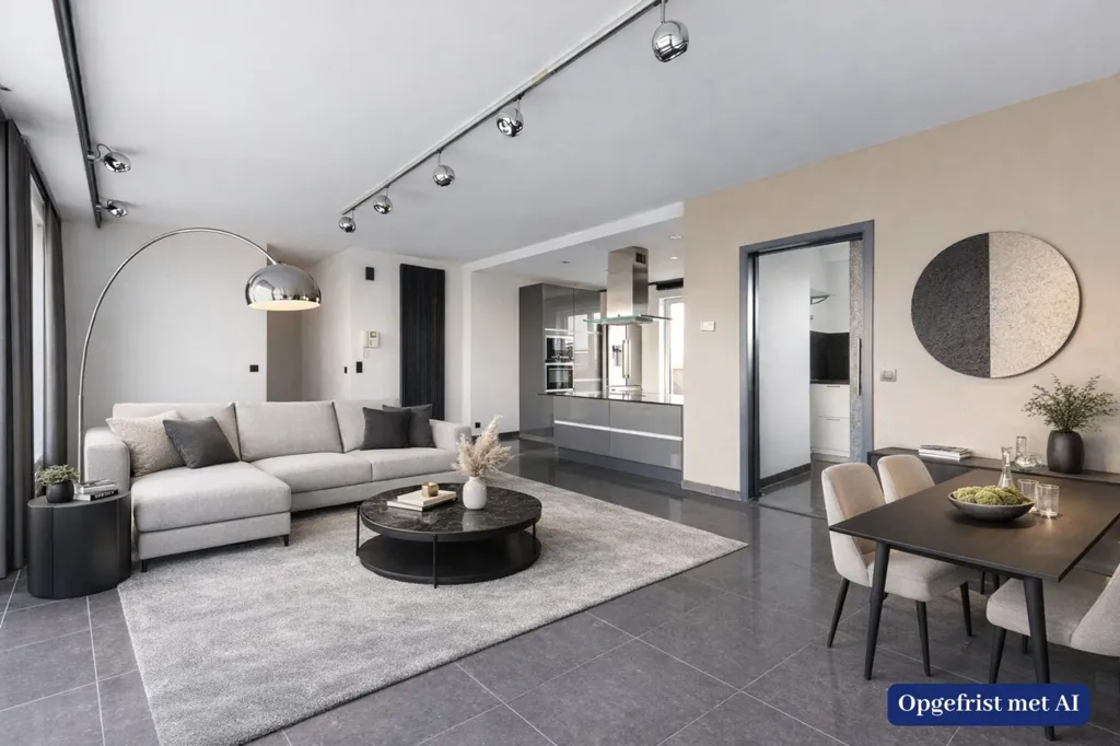 Living Room - Dutch-Style Apartment with Panoramic View in Deurne
