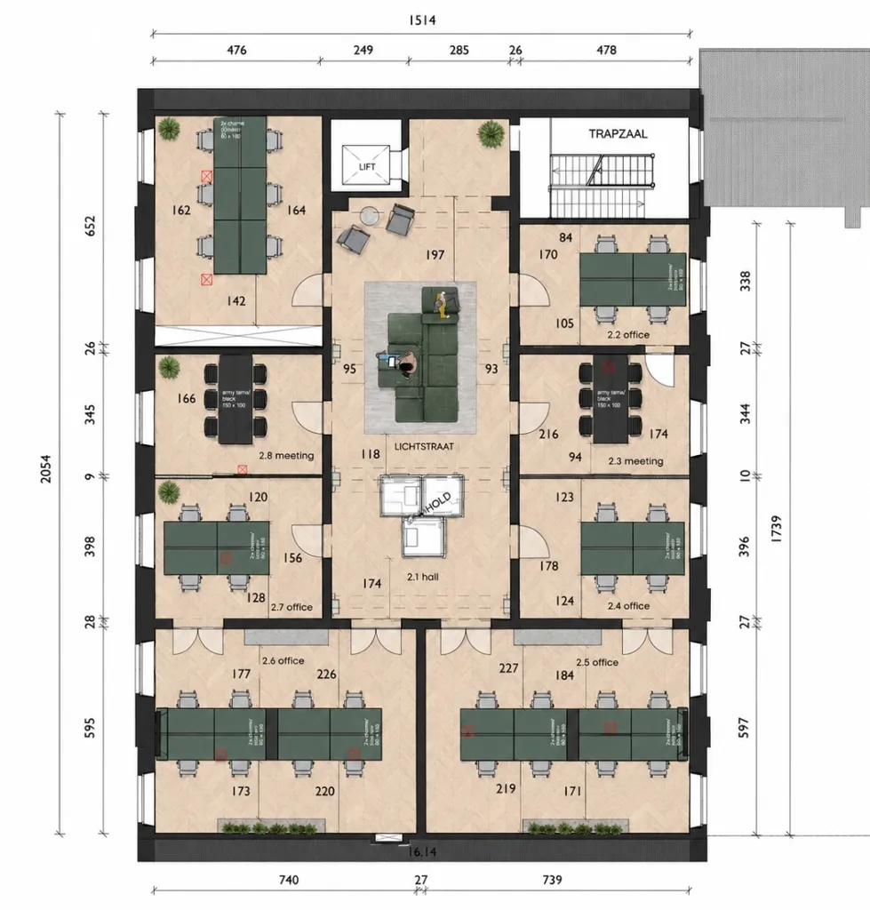Floor Plan - Office Space per Desk in Central Gent