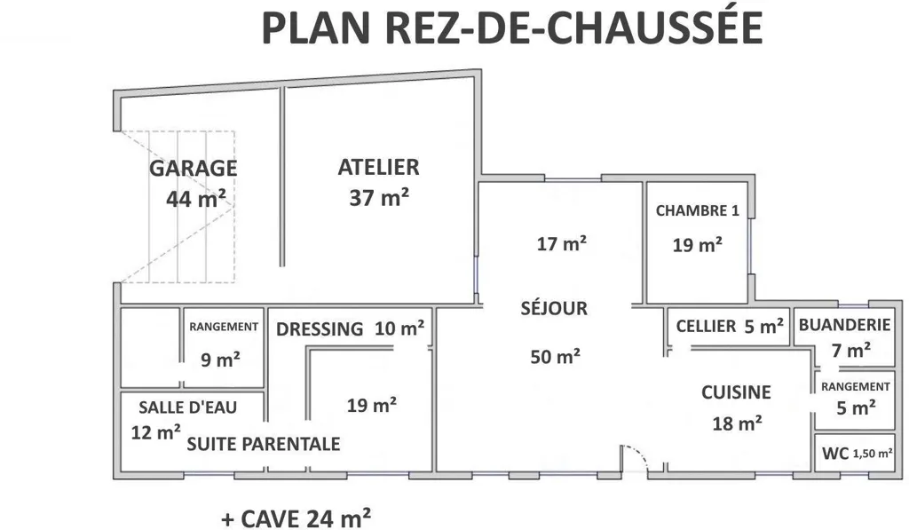 Plan - Maison Rénovée en Pierre avec Jardin à Vouillé