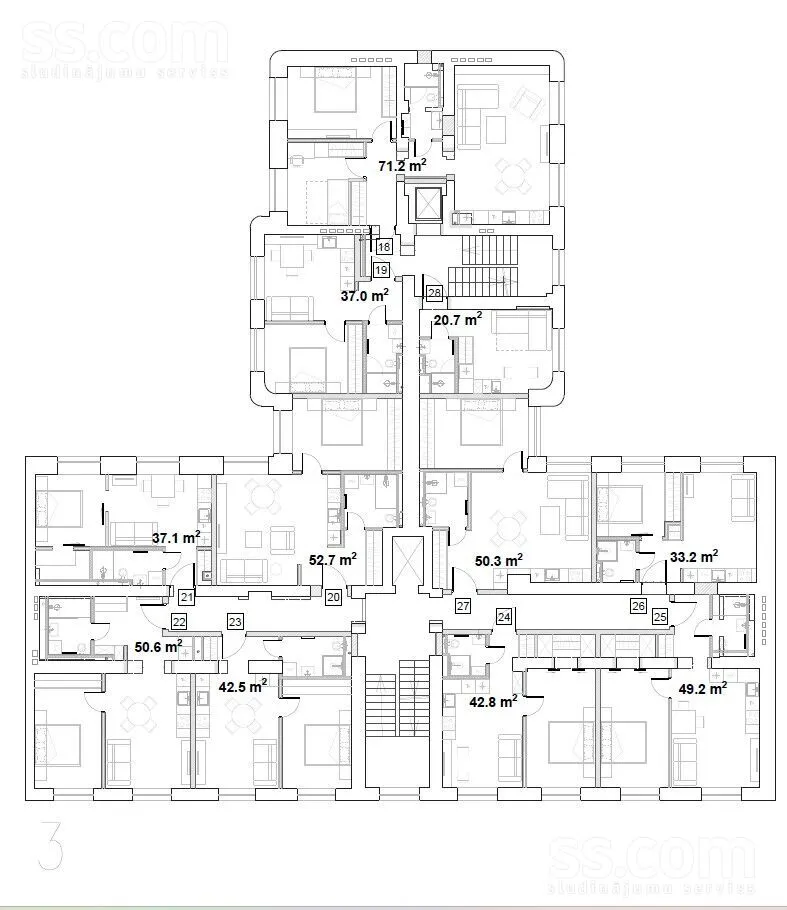 Plan - 2-Bedroom Apartment with Garden View in Riga Centre