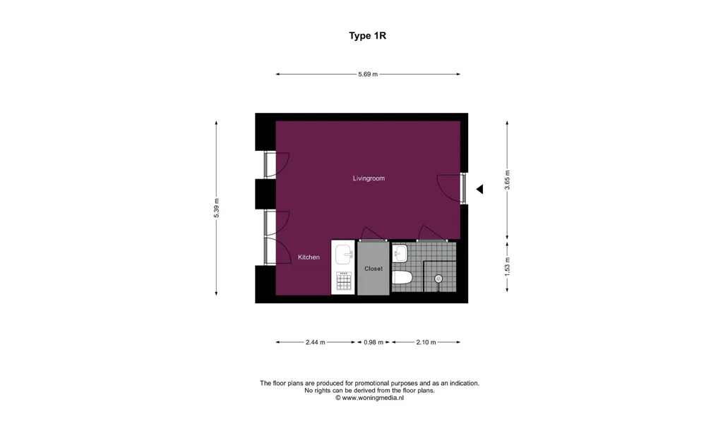 Plan - 1-Bedroom Flat with Communal Facilities in København SV
