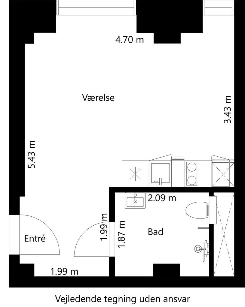 Plaan - 1-Bedroom Flat with Kitchen/Bathroom in Central Odense