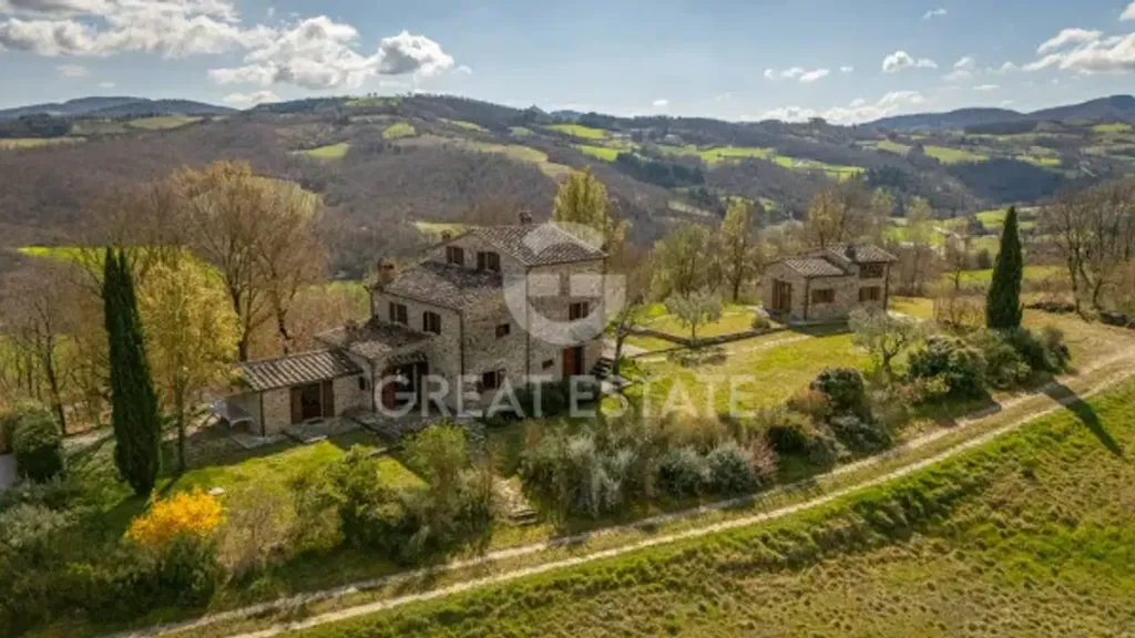 Aerial - Restored Tuscan Casale with Pool in Padonchia