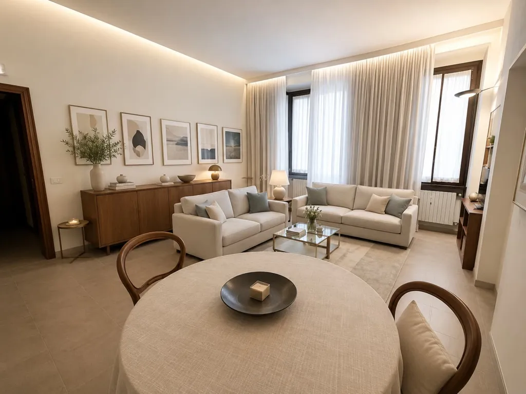 Soggiorno - Two-Bedroom Apartment with Balcony in Milan