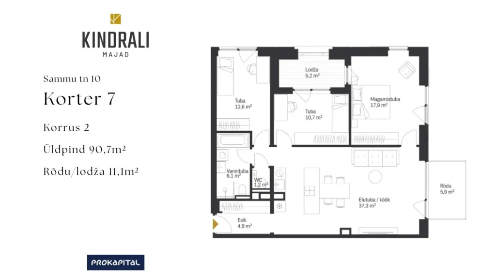 Floor Plan - Apartment with Sauna and Balcony in Kristiine