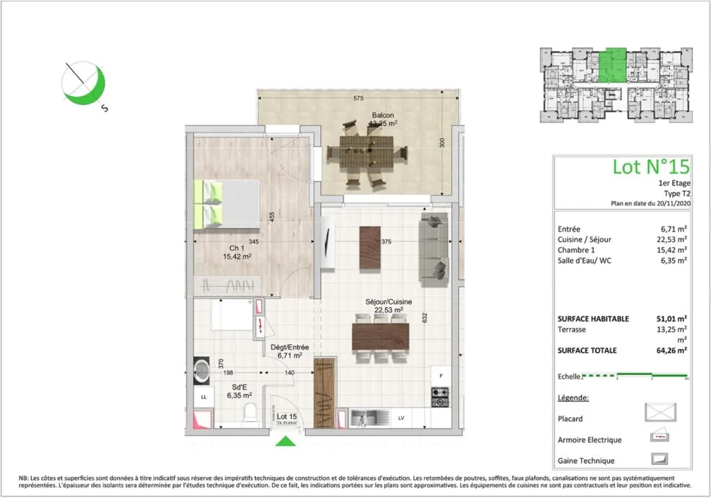 Plaan - T2 Apartment with Terrace in Saint Louis