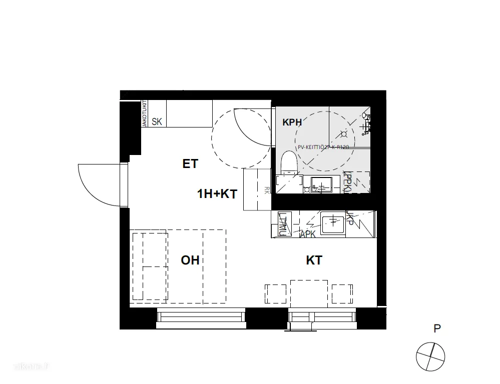 Planimetria - Modern Studio Flat with Kitchen in Niittykumpu, Espoo