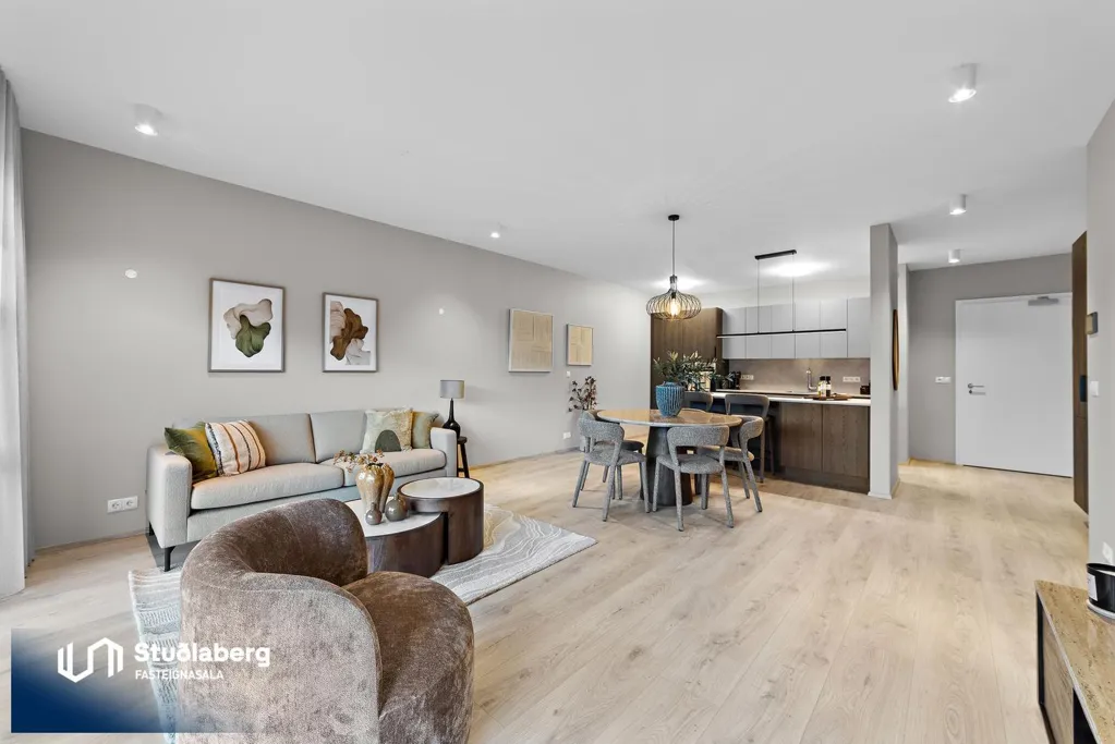 Living Room - New 3-Bedroom Apartment with Elevator in Reykjanesbær