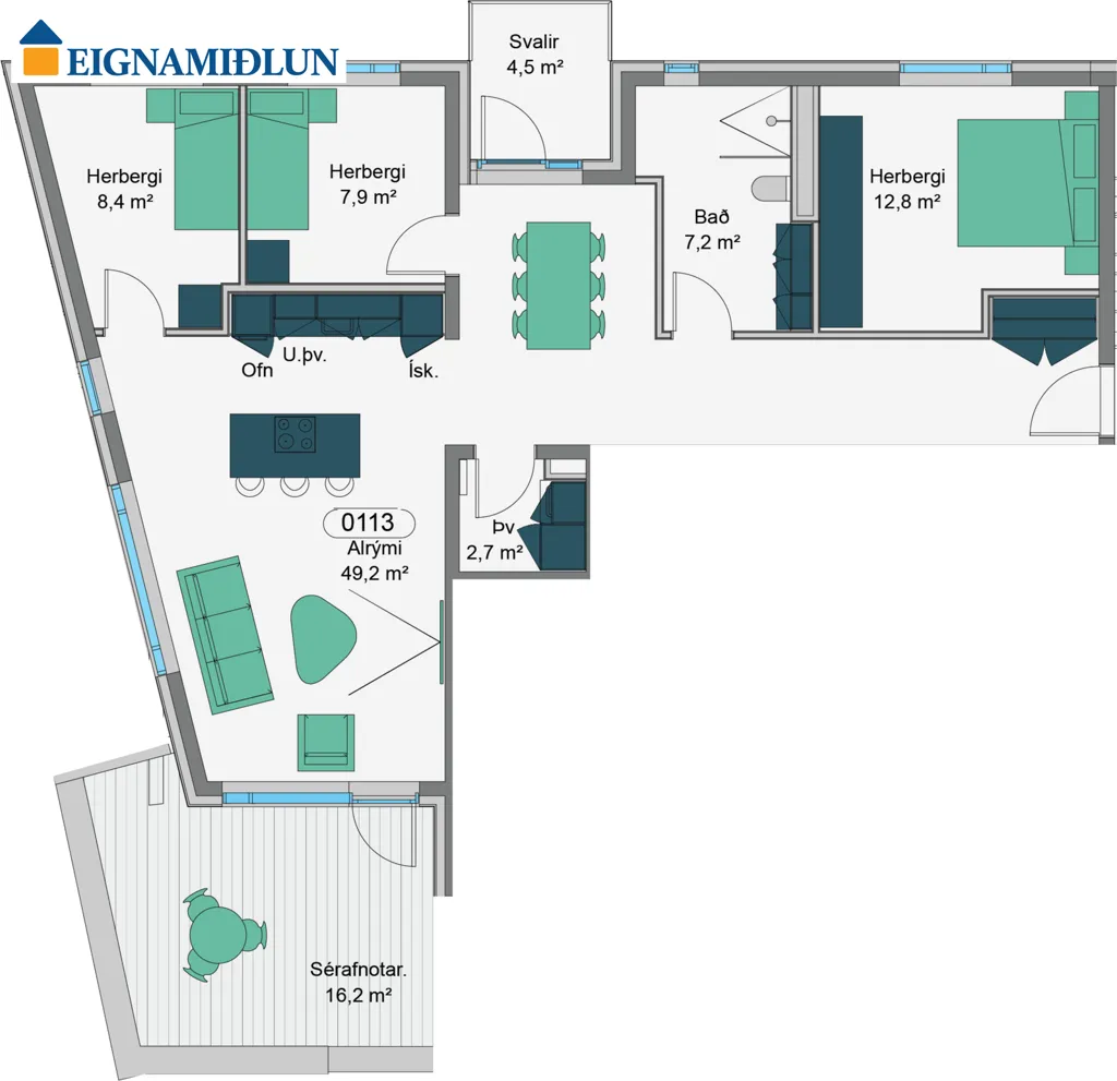 Floor Plan - Elevator Apartment with Balcony in Vetrarmýri