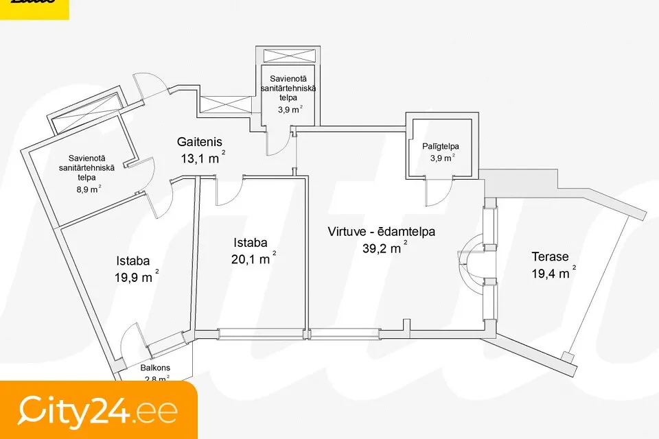 Plan - 3-Bedroom Apartment with Terrace in Riga